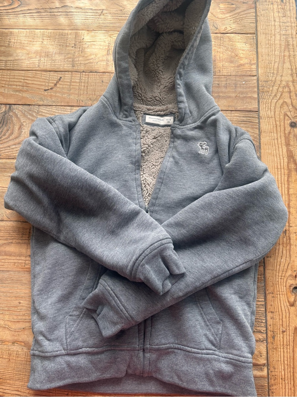 abercrombie kids Gray Sherpa-Lined Zip Hoodie